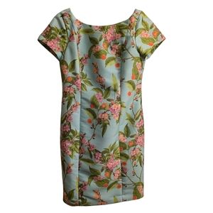 Talbots Aqua Cherry Blossom Floral Print Women's Dress